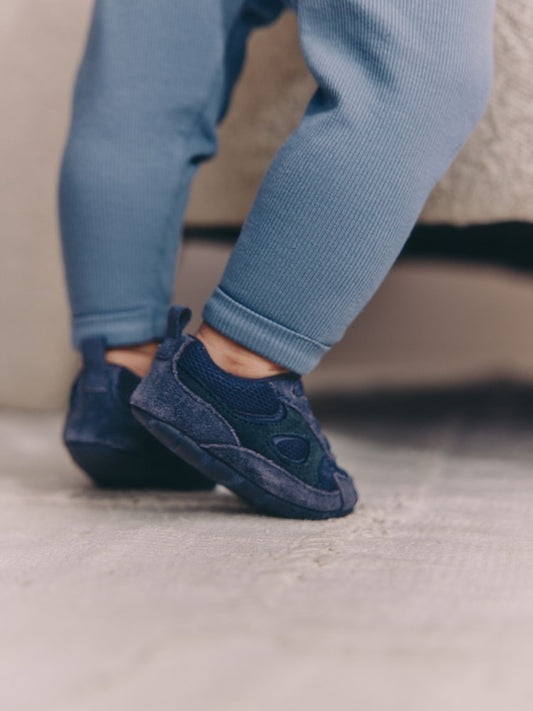 Blue Navy Baby Elastic Lace Slip-Ons Trainers (0-2mths)