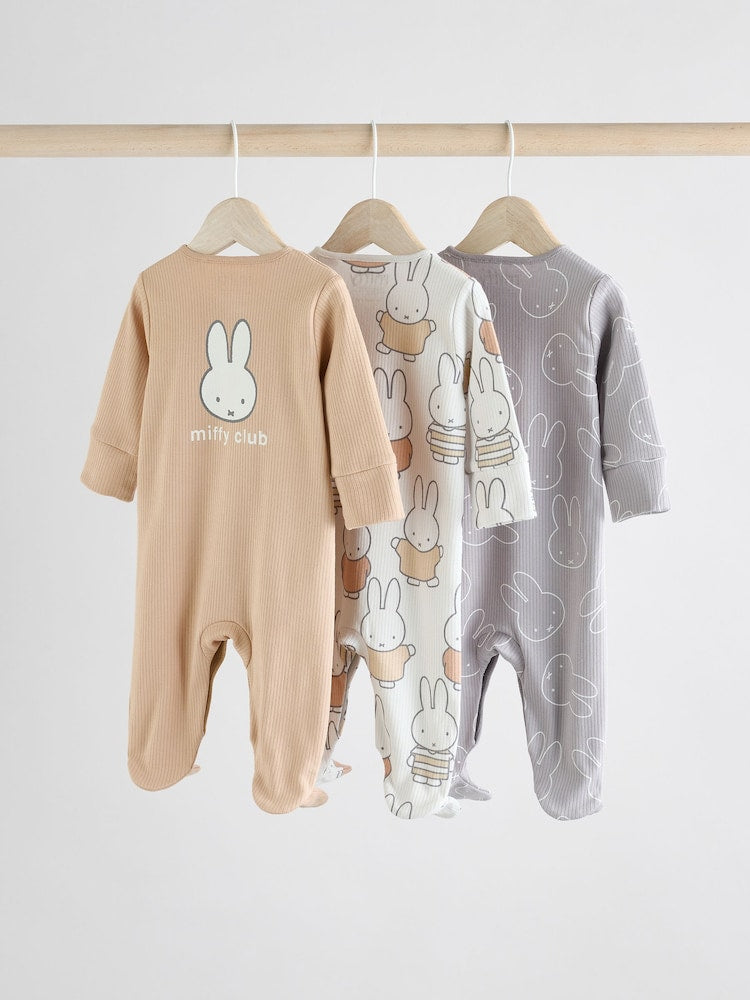 Neutral Miffy Baby Sleepsuits 3 Pack (0mths-2yrs)