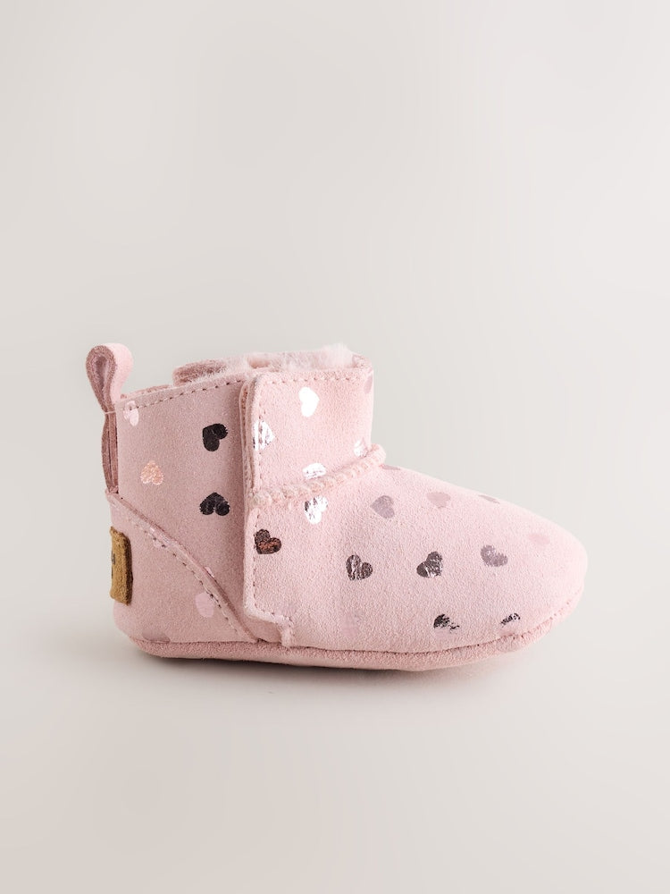 Pink Heart Suede Baby Pull-On Boots (0-24mths)