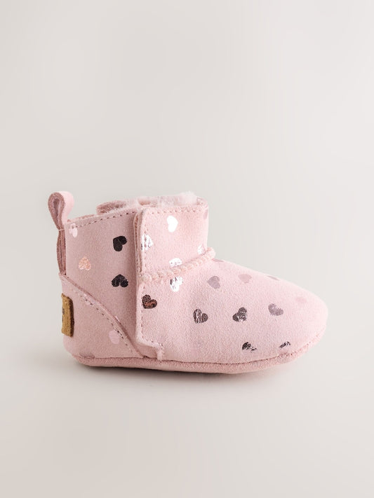Pink Heart Suede Baby Pull-On Boots (0-24mths)