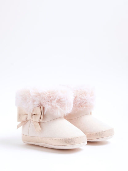 River Island Pink Bow Suedette Booties