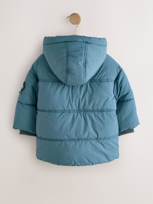Blue Borg Lined Padded Shower Resistant Coat (3mths-7yrs)