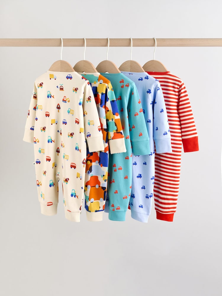 Multi Two Way Zip Baby Sleepsuit 5 Pack (0mths-3yrs)