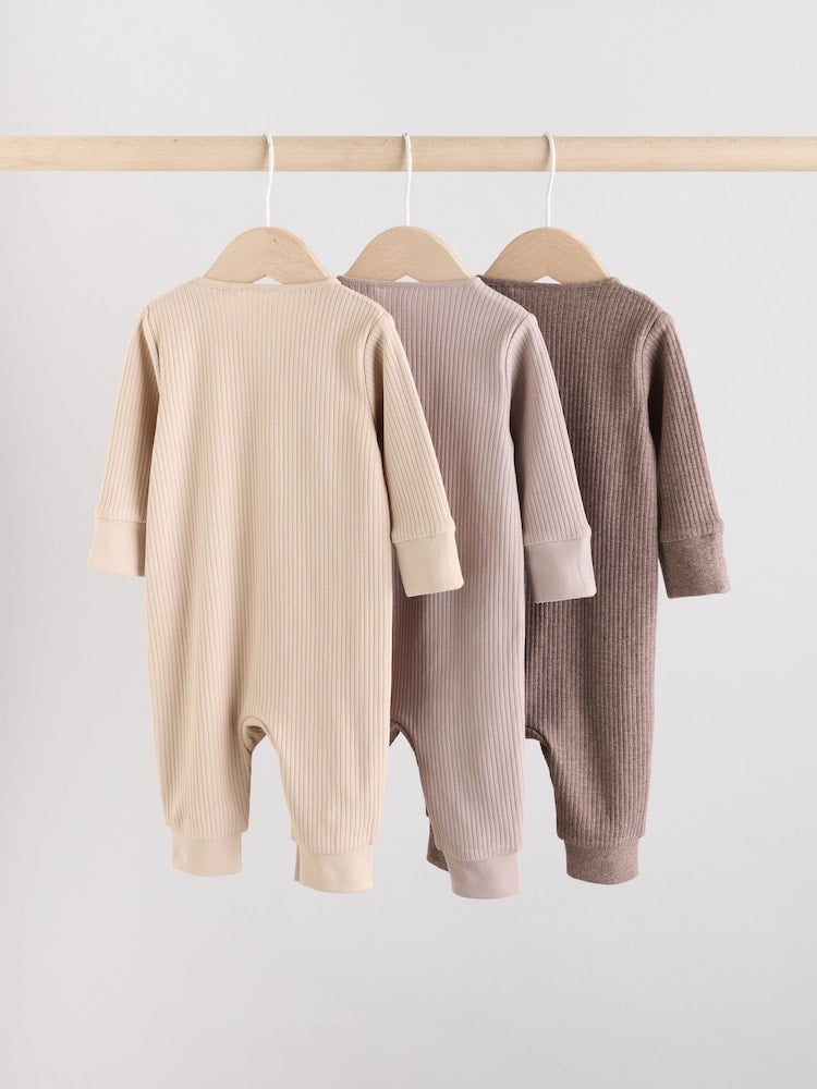 Chocolate Brown 3 Pack Baby Sleepsuits (0mths-3yrs)
