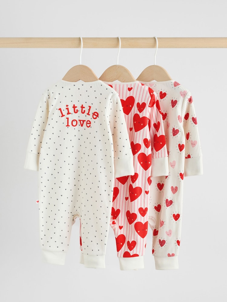 Red Heart Two Way Zip Baby Sleepsuits 3 Pack (0mths-3yrs)
