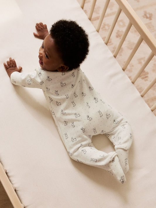 Ecru Fleece Lined Two Way Zip Baby Sleepsuit