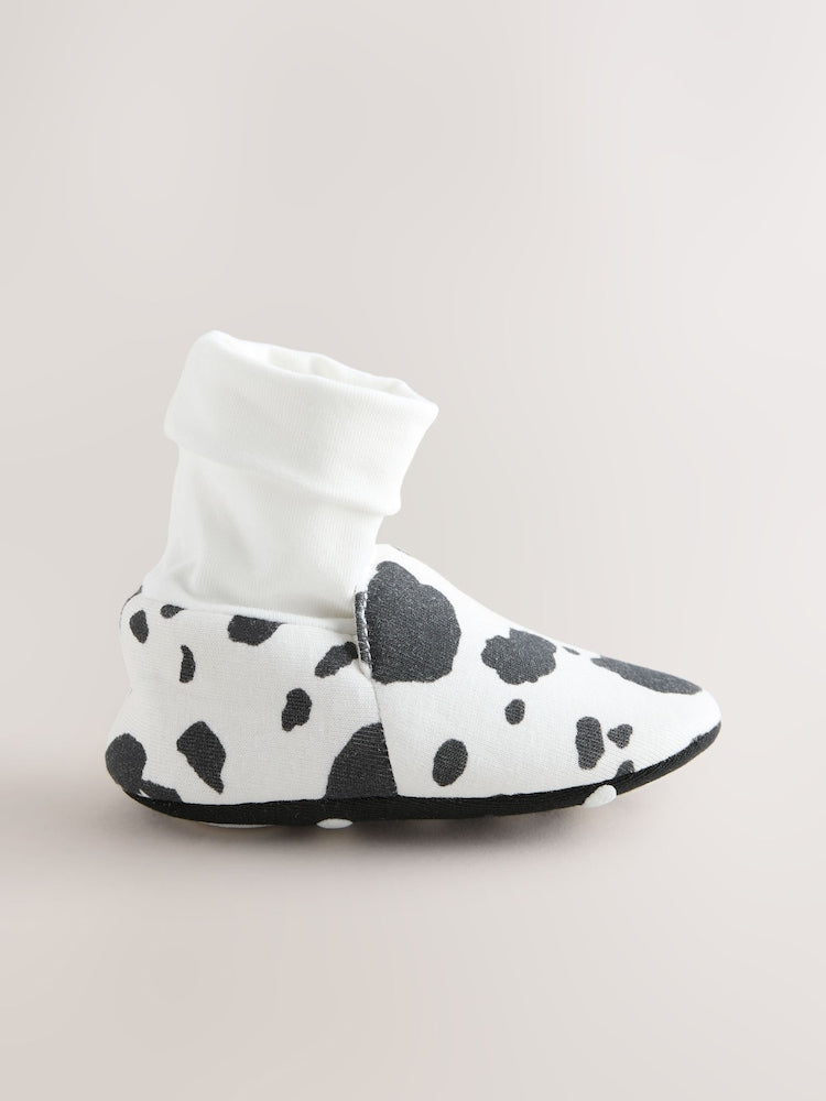 White/Black Cow Print Baby Sock Top Boot Shoes (0-18mths)
