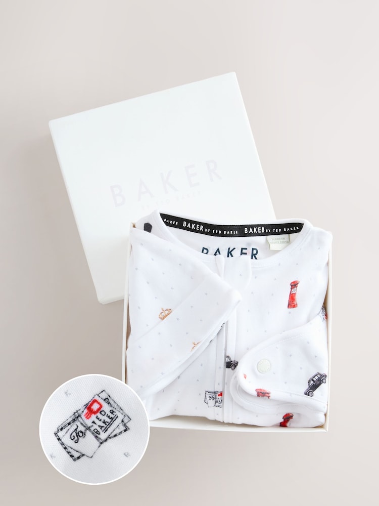 Baker by Ted Baker London Sleepsuit, Hat and Bib White Gift