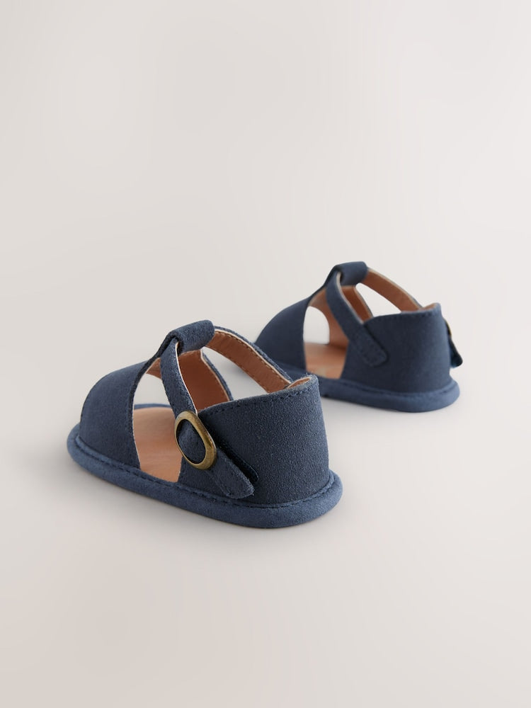 Navy Leather Touch Fastening Baby Sandals (0-24mths)