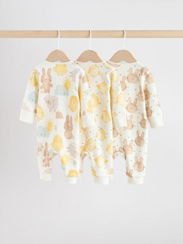 Yellow Easter Character Two Way Zip Baby Sleepsuits 3 Pack (0mths-3yrs)