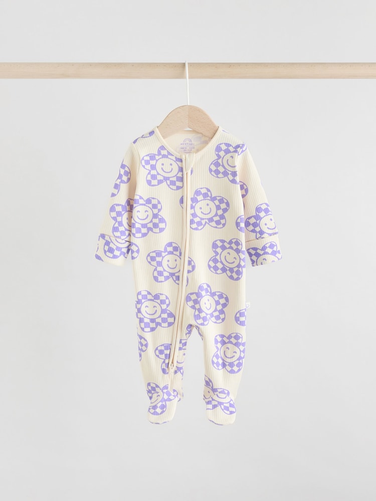 Lilac Purple 3 Pack Two Way Zip Baby Sleepsuits (0mths-3yrs)