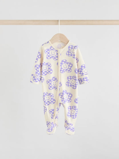 Lilac Purple 3 Pack Two Way Zip Baby Sleepsuits (0mths-3yrs)