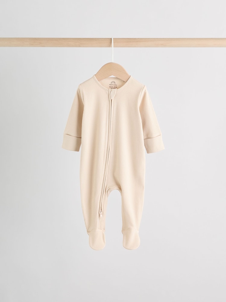 Beige Baby Two Way Zip Sleepsuits 3 Pack (0-2yrs)