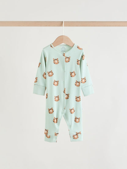 Multi Safari Animal Baby Sleepsuits 4 Pack (0mths-3yrs)