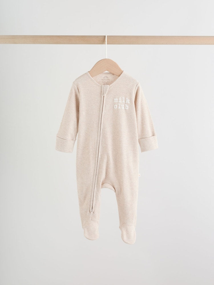 Neutral Milkclub Two Way Zip Baby Sleepsuits 3 Pack (0-2yrs)