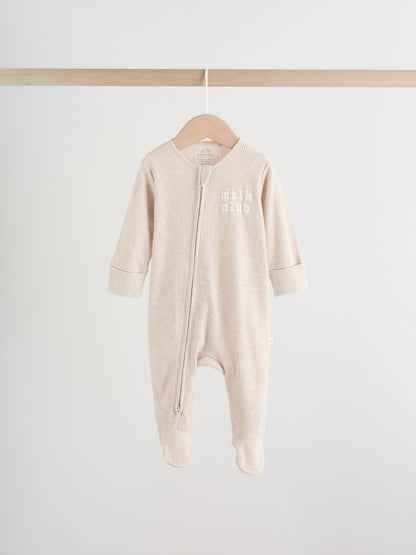 Neutral Milkclub Two Way Zip Baby Sleepsuits 3 Pack (0-2yrs)