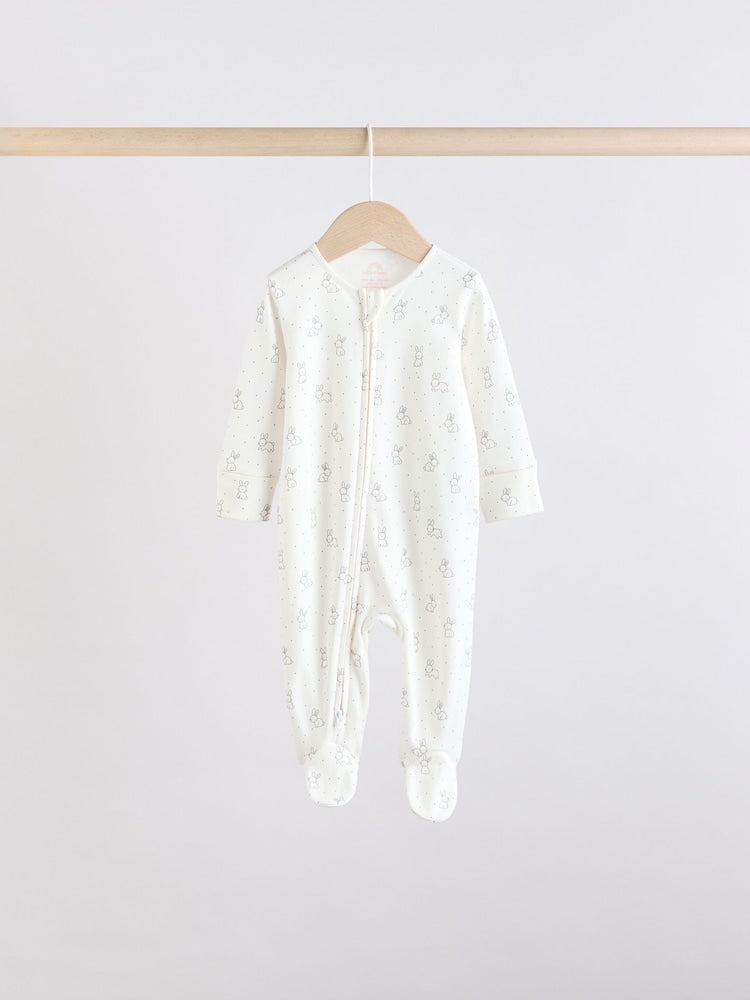 Brown/Cream 5 Pack Two Way Zip Baby Sleepsuits (0mths-2yrs)