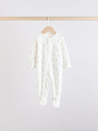 Brown/Cream 5 Pack Two Way Zip Baby Sleepsuits (0mths-2yrs)