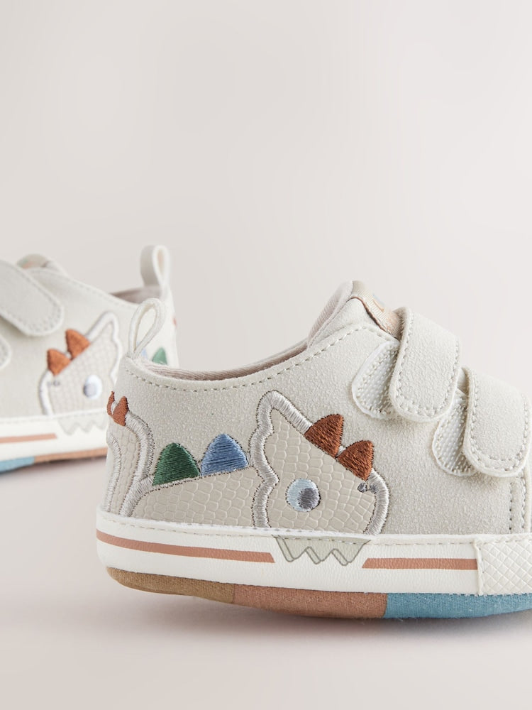 Grey Dino Two Strap Baby Trainers (0-24mths)