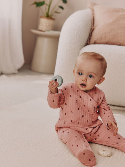 Pink/Cream Quilted Baby Sleepsuits 2 Pack