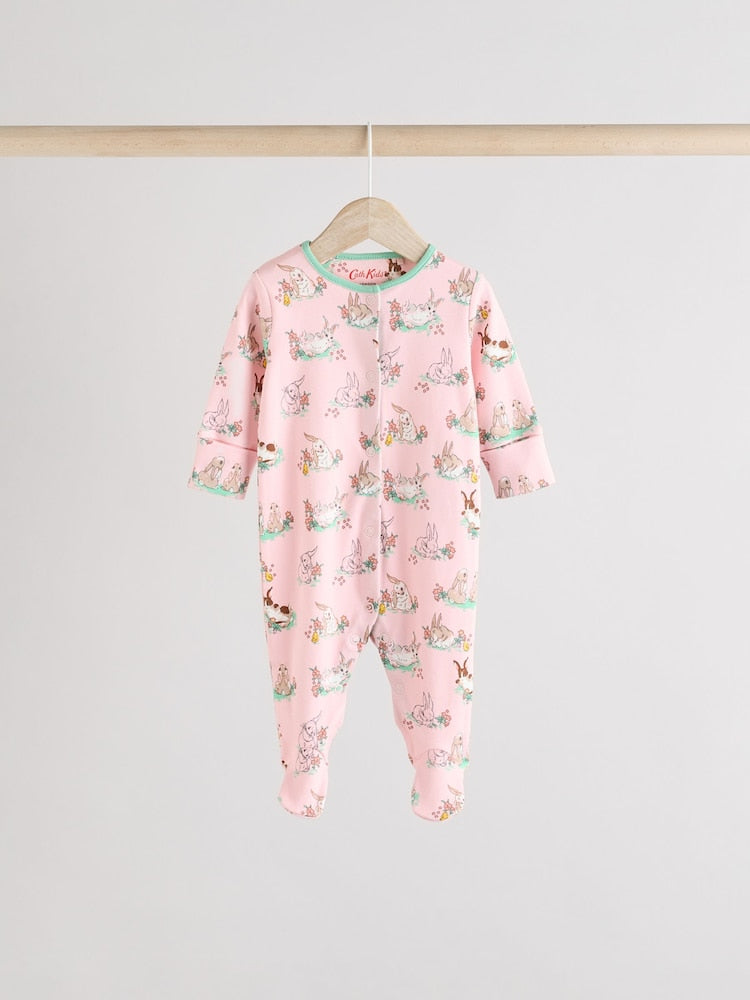 Pink/Ecru Cath Kidston Floral Baby 100% Cotton Sleepsuits 3