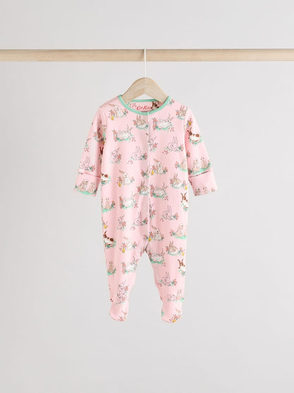 Pink/Ecru Cath Kidston Floral Baby 100% Cotton Sleepsuits 3