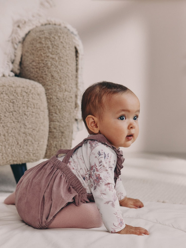 Purple/ White Cord Baby Romper and Long Sleeve Bodysuit and