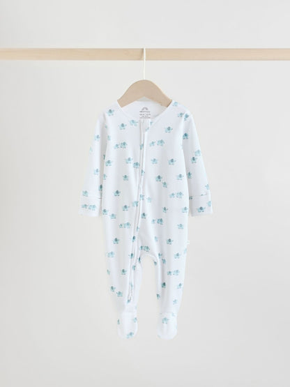 Blue Baby Linear Elephant Sleepsuits 3 Pack (0-2yrs)