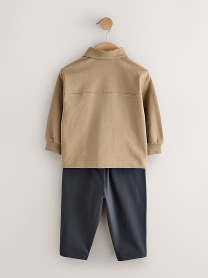 Tan Brown Jersey Shirt T-Shirt and Joggers 3 Piece Set (3mths-7yrs)