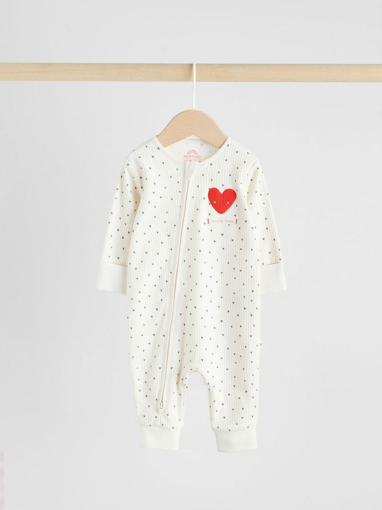 Red Heart Two Way Zip Baby Sleepsuits 3 Pack (0mths-3yrs)