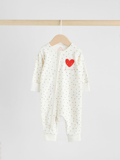 Red Heart Two Way Zip Baby Sleepsuits 3 Pack (0mths-3yrs)
