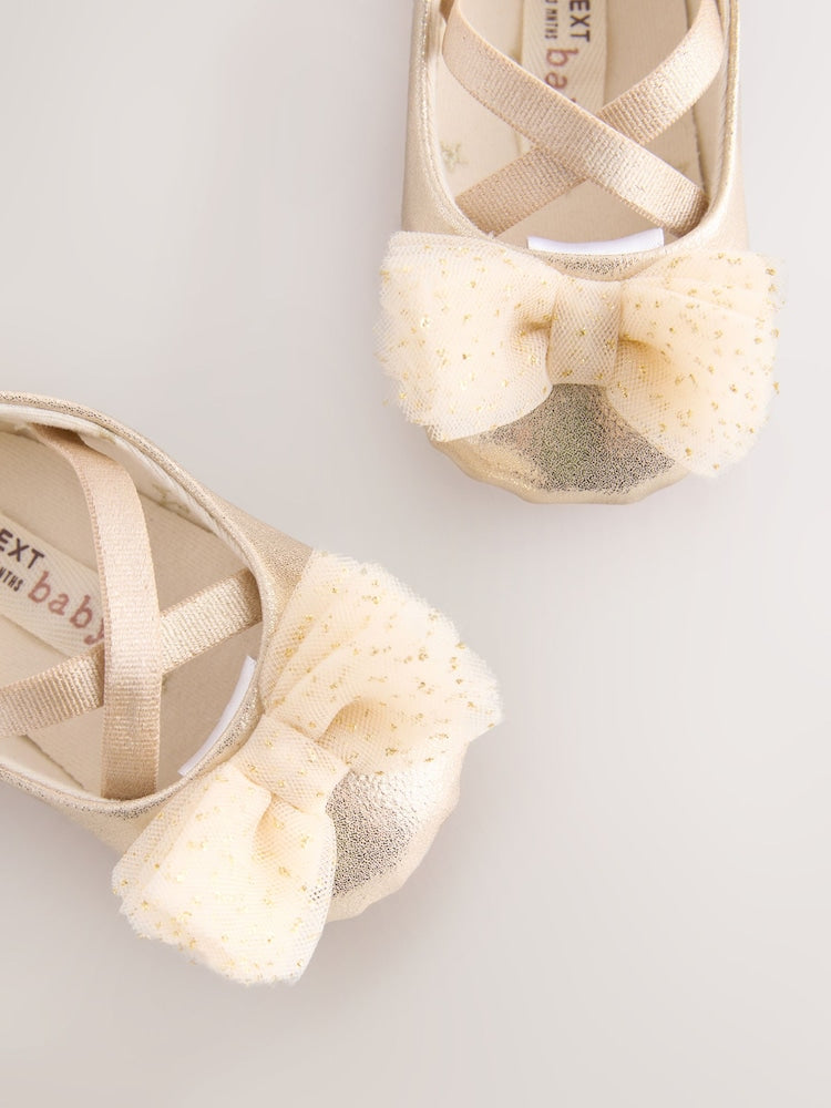 Gold Baby Bow Occassion Shoes (0-18mths)