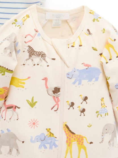 Purebaby Natural 2 Pack Zip Sleepsuit