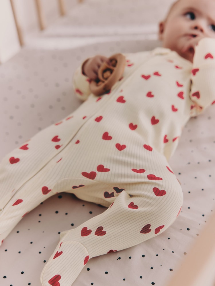 Red Heart Valentines Valentines Two Way Zip Baby Sleepsuit (0-