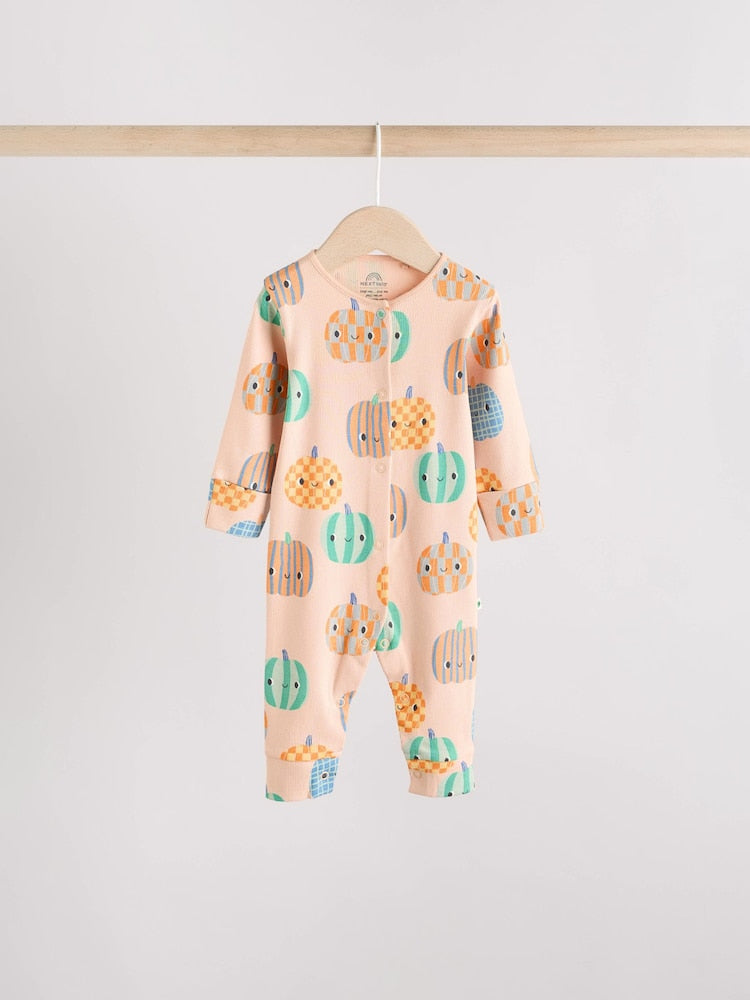 Green Autumn Pumpkin Baby Footless Sleepsuits 3 Pack