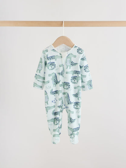 Blue Safari Two Way Zip Baby Sleepsuits 3 Pack (0mths-2yrs)