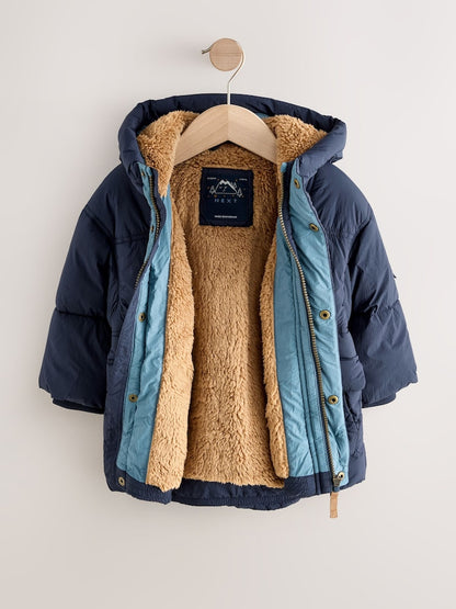 Navy Borg Lined Padded Shower Resistant Coat (3mths-7yrs)