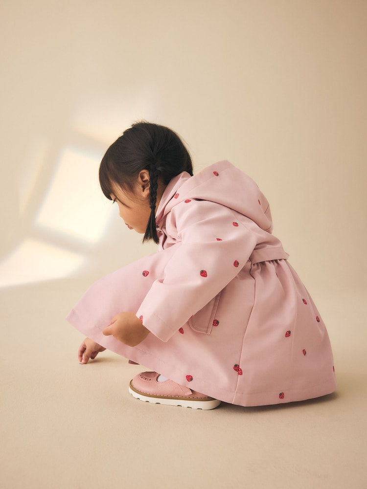 Pink Embroidery Shower Resistant Button Front Coat