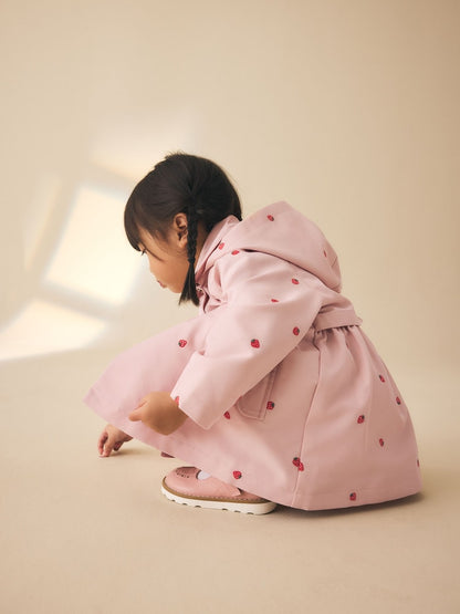 Pink Embroidery Shower Resistant Button Front Coat