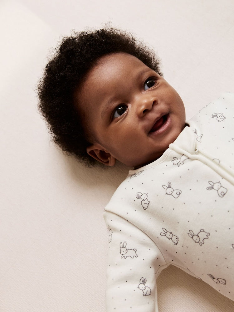 Ecru Fleece Lined Two Way Zip Baby Sleepsuit