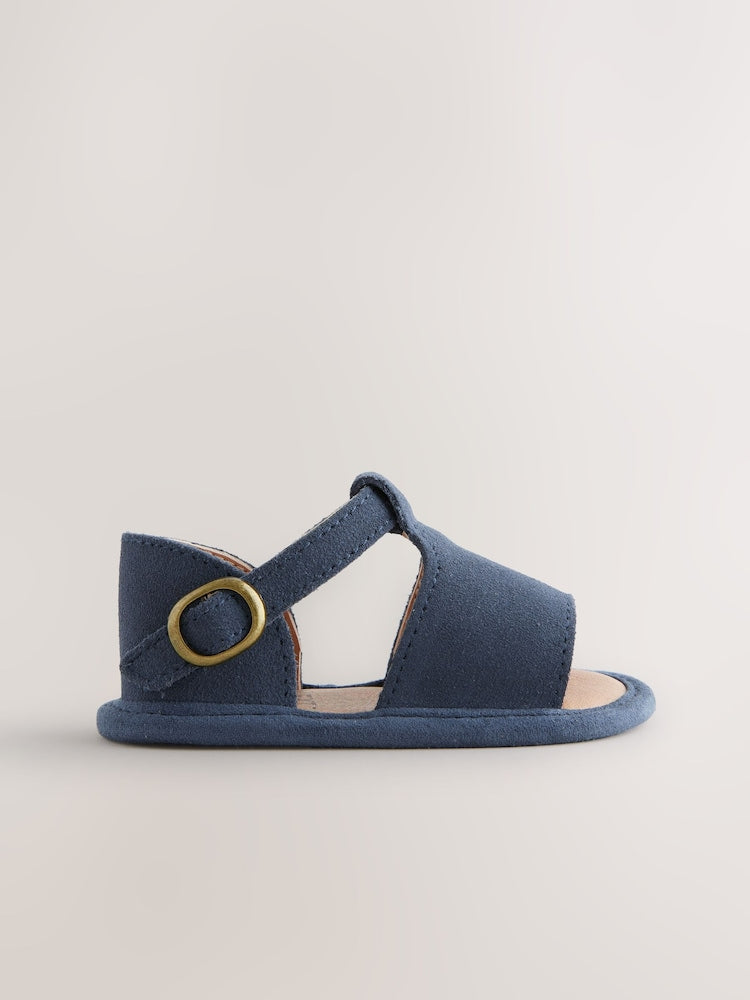 Navy Leather Touch Fastening Baby Sandals (0-24mths)