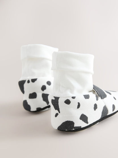 White/Black Cow Print Baby Sock Top Boot Shoes (0-18mths)