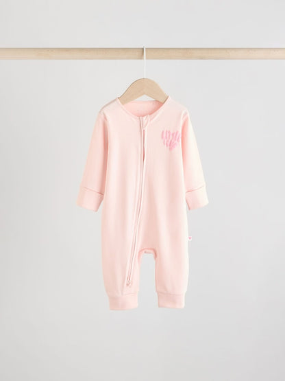 Pink Print Two Way Zip Baby Sleepsuits 4 Pack (0mths-3yrs)