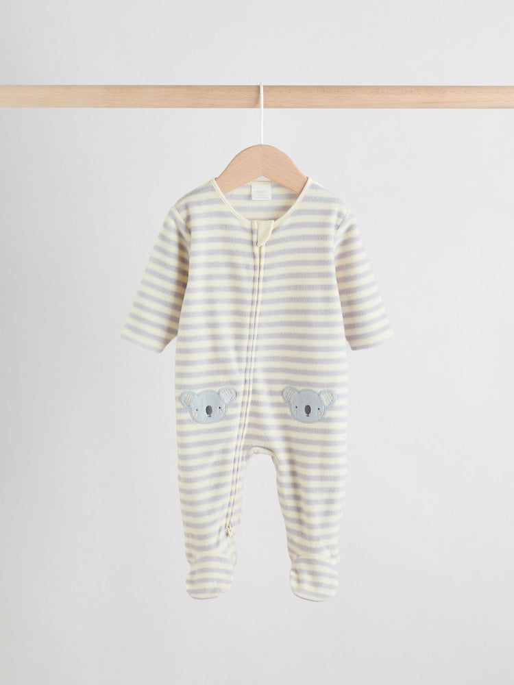 Grey Baby Micro Fleece Two Way Zip Sleepsuits 2 Pack