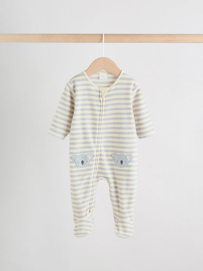 Grey Baby Micro Fleece Two Way Zip Sleepsuits 2 Pack