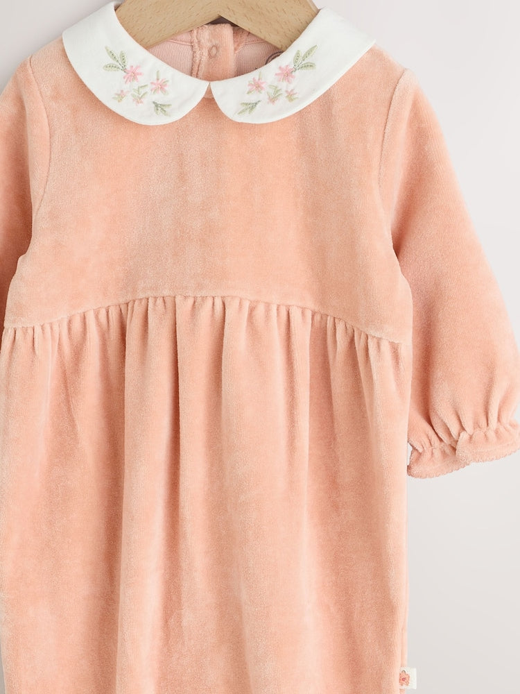 Pink Velour Baby Sleepsuit (0mths-3yrs)