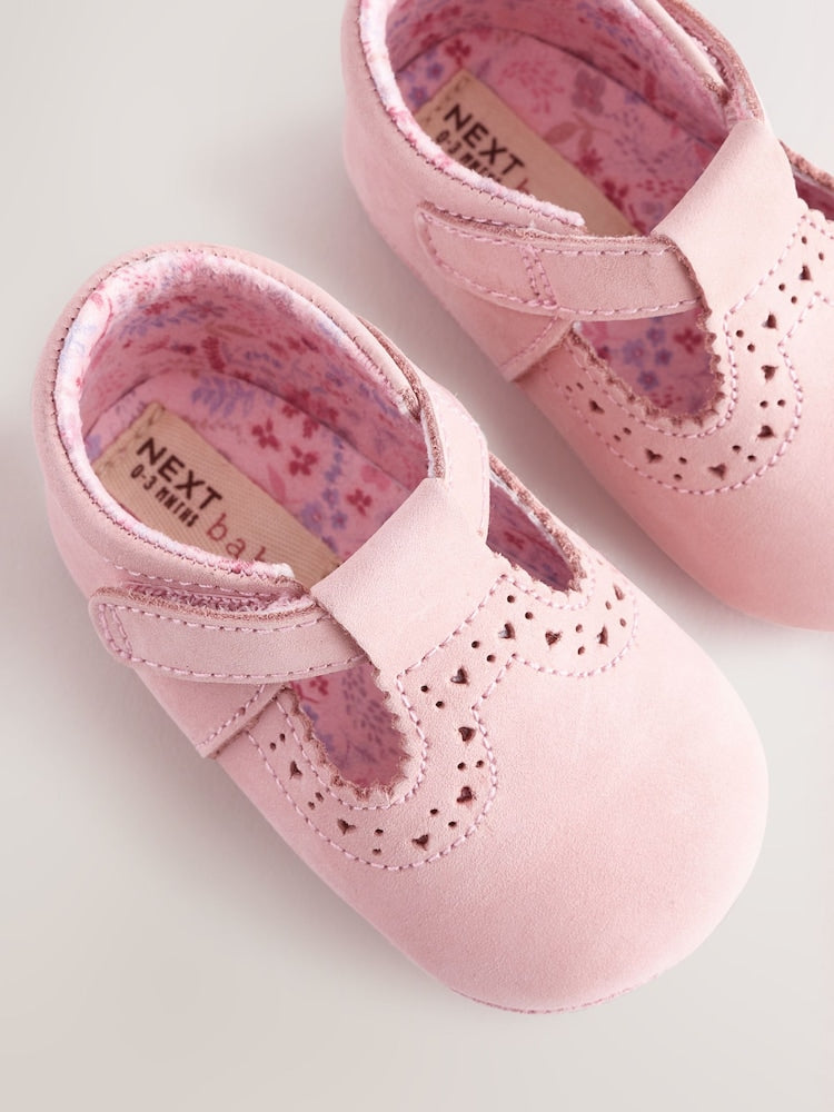 Pink Leather Baby T-Bar Shoes (0-24mths)