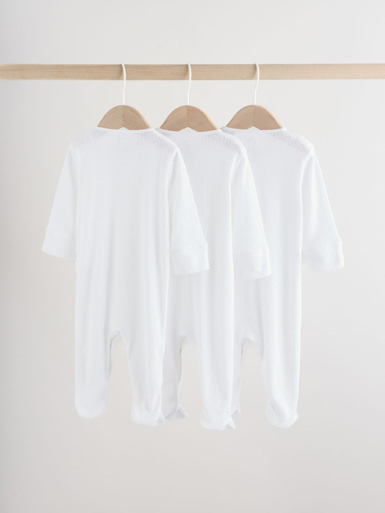White Pointelle Baby Sleepsuits 3 Pack (0-18mths)