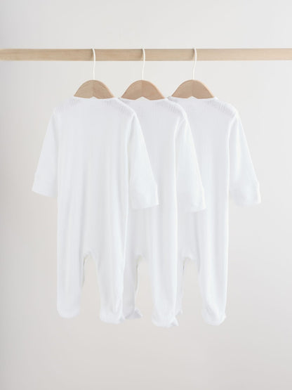 White Pointelle Baby Sleepsuits 3 Pack (0-18mths)