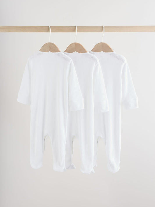 White Pointelle Baby Sleepsuits 3 Pack (0-18mths)